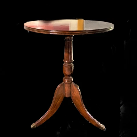 Solid Mahogany Round Tea Table: Circa 1940's; Queen Anne Style; Brass Claw Feet Cover