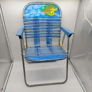Sedia da prato pieghevole tubo gelatina alluminio bambini vintage blu trasparente campeggio piscina - Foto 1 di 7