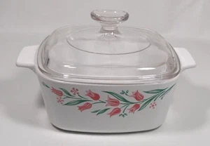 Pink Tulip CorningWare Rosemarie Casserole A-1.5L Clear glass pyrex lid A7C USA - Picture 1 of 12
