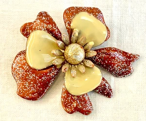 Vintage Brooch Pin Glittery Sparkly Flower Enamel Copper Fashion Costume Jewelry - Picture 1 of 6