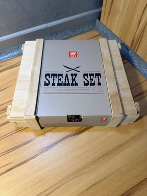ZWILLING Steakbesteck Set 12-Teilig, in Rustikaler Schachtel aus Naturholz Neu - Bild 1 von 4