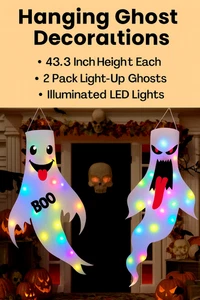 Halloween Hanging Ghost Decorations 2 Pack 47in Light Up LED Outdoor Indoor - Picture 1 of 15