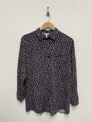 Camicia blusa Joules Erika leopardata a pois UK 12 blu navy vestibilità rilassata manica lunga - Immagine 1 di 4