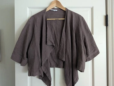 Bryn Walker Tan Linen Cropped Open Front Kimono Jacket - Size L - Resort USA - Image 1 of 4
