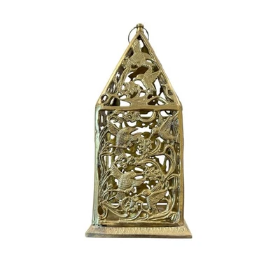 Linterna colgante colibrí ornamentada de metal latón 10" de alto 4,5" cuadrada Foto 1 de 4