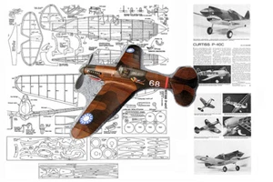 Model Airplane Plans (FF): WWII Curtiss P-40C 1/24 Scale 19" Rubber Power - Picture 1 of 2