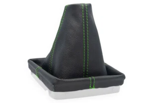 PARA RENAULT 25 1984-1992 FUNDA PALANCA DE CAMBIO CUERO NEGRO COSTURAS VERDE - Imagen 1 de 5