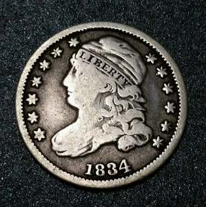 1834 USA Early Capped Bust Large 4 Dime 10C Ten Cent Early Dime Silbermünze - Bild 1 von 5