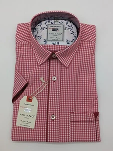 Camisa manga corta Milano Italy talla L 41/42 cuello Kent rojo cuadros MODERN FIT - Imagen 1 de 5