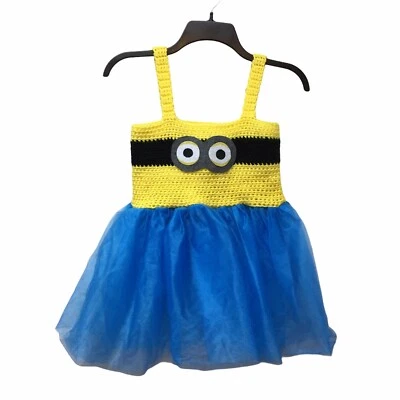 Fantasia de Halloween Minion feita à mão para meninas tamanho 8/10 vestido de crochê tule - Imagem 1 de 4