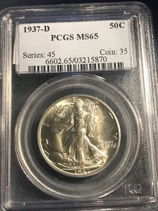 1937-d Walking Liberty Half-Dollar, Brilliant Uncirculated  PCGS MS65 - Picture 1 of 5