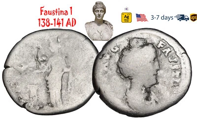Antigua moneda Imperio Romano plata Faustina 1 138 141 dC esposa ANTONINO PÍO #33055 Foto 1 de 3