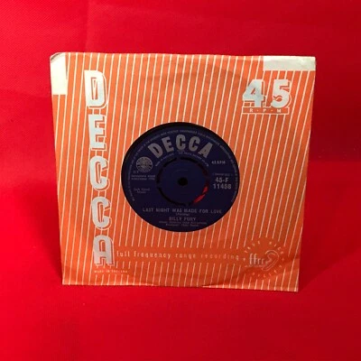 BILLY FURY Last Night Was Made For Love 1962 UK 7" vinyl single original 45 - Bild 1 von 2
