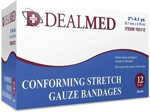 Vendajes de gasa elásticos estériles de 2" Dealmed 4,1 yardas estirados 12 rollos - Imagen 1 de 5