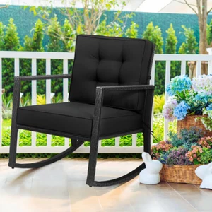 Patio Rattan Rocker Outdoor Glider Rocking Chair Cushion Lawn - Picture 1 of 12