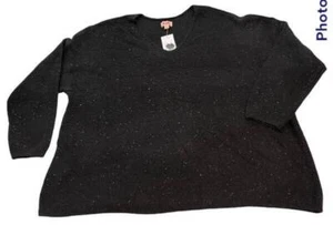 New Sweater EVRI Cozy Sequin V-Neck Plus Size 3X Mineral Black Women's - Picture 1 of 6