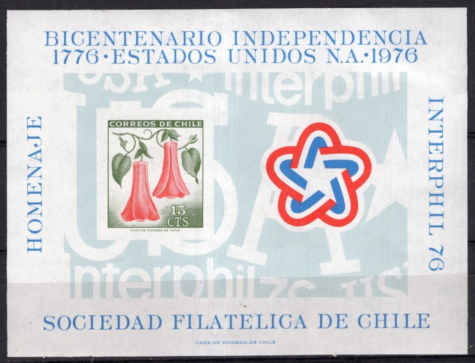 CHILE, 1976, MI 857 a, INDEPENDENCE FROM USA, BLOCK, MNH - Image 1 of 1