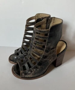 Bed Stu Occam Caged Sandals Black Lux Distressed Leather Sz 6.5 EUC - Picture 1 of 8