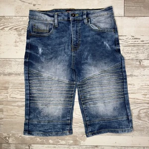 Southpole Shorts Boys 16 Blue Denim Distressed Casual Flat Front Regular Fit - Picture 1 of 12