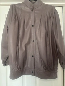 Ladies vintage Lambs Leather blouson jacket, 1980s Taupe Brown Fawn Size Small - Picture 1 of 14