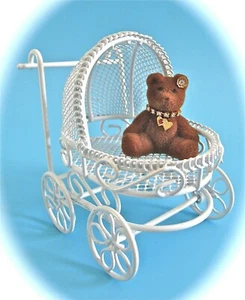 dollhouse doll house miniature BABY CARRIAGE BUGGY STROLLER WHITE METAL  - Picture 1 of 4