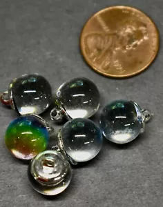 VINTAGE 6 GLASKUGEL ANHÄNGER * VITRAIL * 12 mm x 10 mm RUND * 6ER SET - Bild 1 von 2