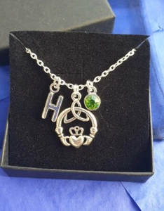 ❤ Claddagh Necklace initial birthstone gifts for her birthday celtic friends - Picture 1 of 5