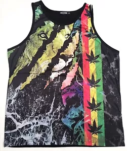 Marijuana Sublimation Tank Top T-shirt Rasta Lion Streetwear Men's Vest New - Picture 1 of 2