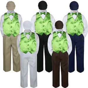 Boys Baby Toddler Kids Lime Green Neon Vest Bow Tie Formal Set Suit Hat S-7 - Picture 1 of 7