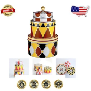 Set of 3 Multicolor Round Decorative Storage Boxes - Stylish Home Solution - Picture 1 of 11