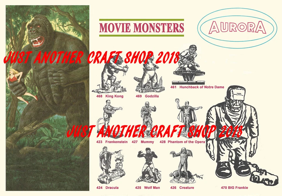 Aurora Models Movie Monsters King Kong Frankenstein Dracula 1964 Poster Advert - Image 1 of 1