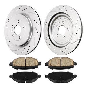 Rear Drilled Rotors Ceramic Brake Pad For Ford Flex Explorer Lincoln MKS MKT - Foto 1 di 12