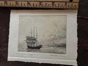 Joseph T Higgins Rockland Rockport ME listed artist etching ship lighthouse 1920 - Picture 1 of 2