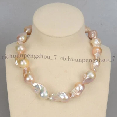 Collar de perlas barrocas renacidas Keshi rosa natural genuino del Mar del Sur 14-36"" Foto 1 de 4