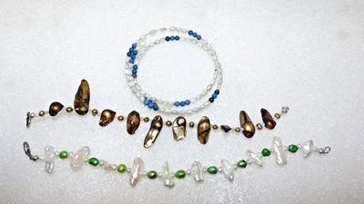 3 PC GENUINE WHITE BAROQUE AND ASSORTED PEARL STONE BEAD BRACELETS - Image 1 of 4