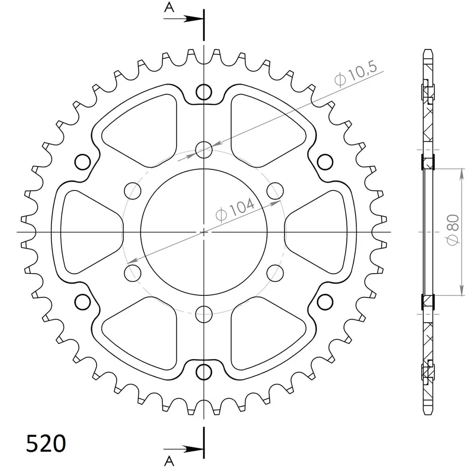 Stahl-Kettenrad Supersprox 520 - 44Z (schwarz) RFE-478:44-BLK|ID 80,0 LK 104,0 6 - Bild 1 von 1