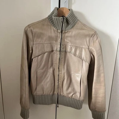 LOUIS VUITTON Authentic Women's Leather Jacket Lambskin Blouson Rib Gray Beige - Image 1 of 4