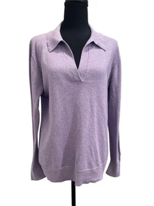 J.Crew Women Cotton Sweater Polo With Cashmere Lavender Top V-neck Collar Size M - Picture 1 of 6