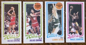 (4)1980-81 TOPPS ERVING,LARRY BIRD RC &MAGIC JOHNSON RC DETACHED NBA CARDS READ - Picture 1 of 15