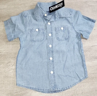 OshKosh B'Gosh Baby Toddler Boys Blue Denim Chambray Button Up Shirt Size 2T NWT - Image 1 of 4