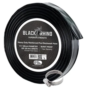 U.S. Pool Supply Black Rhino 1-1/2" x 100' Pool Backwash Hose with Hose Clamp - Picture 1 of 5