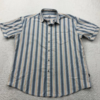 Camisa con botones KUHL para hombre azul naranja a rayas manga corta bolsillo occidental XL Foto 1 de 4