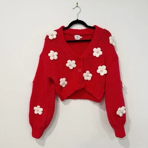 Strickjacke Luna Ivy rot weiß 3D Blumen S - Bild 1 von 5