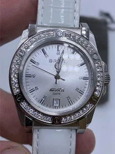 Woman Breil Manta Watch Silver White Dial TW0797 Stones Leather Strap Ex Display - Picture 1 of 23