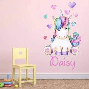 Custom Name Love Heart Unicorn Wall Sticker Personalised Kids Room WS-50988 - Picture 1 of 15