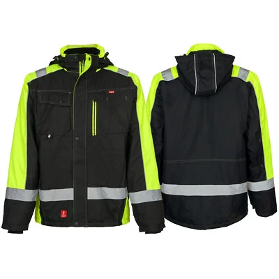 URGENT Arbeitsjacke Warnjacke Warnschutzjacke Winterjacke Gefüttert Schwarz (GL-8365)