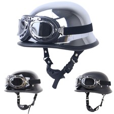 DOT German Half Motorcycle Helmet Pilot Goggles for Chopper Cruiser Street Bike