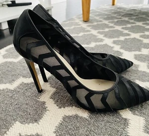 Karen Millen Black Leather Fabric Pointed Toe Stiletto Womens Shoe Size 39 8.5 - Picture 1 of 5