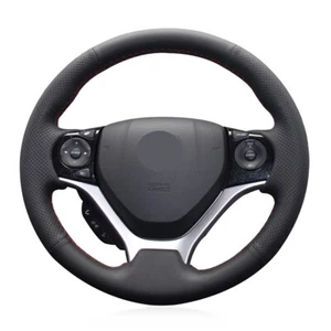 Hand-stitched Black Leather Custom Car Steering Wheel Cover for Honda Civic 9 - Picture 1 of 16