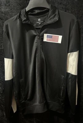 Men’s Kingshine Industrial Ltd Black White USA Flag 2XL Polyester Track Jacket - Image 1 of 4